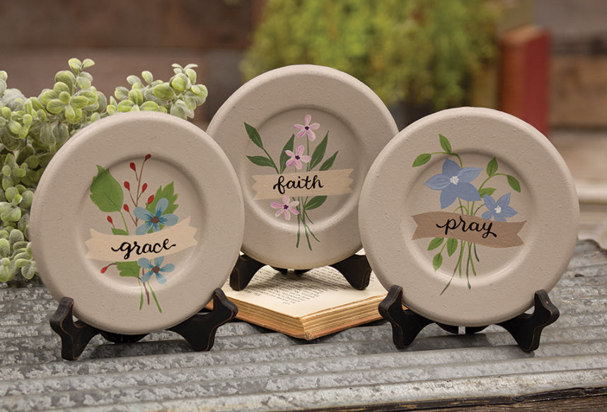 Faith Pray Grace Flower Plates