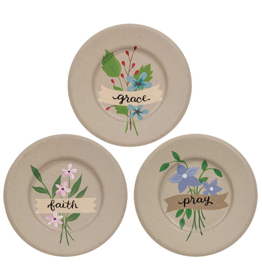 Faith Pray Grace Flower Plates