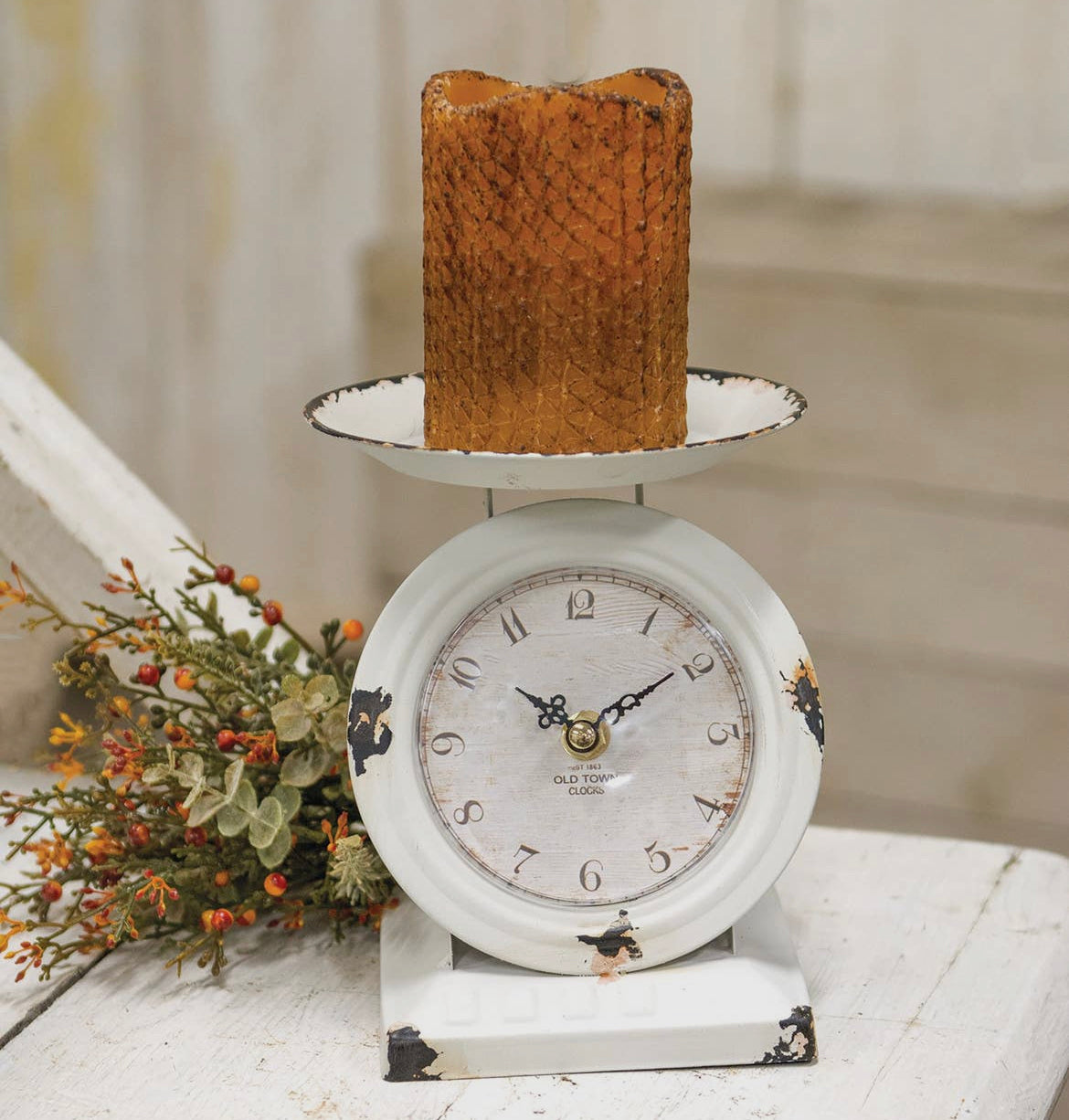 Farmhouse White Old Town Scale Clock