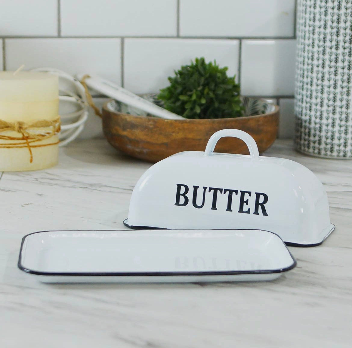 White Enamel Butter Dish