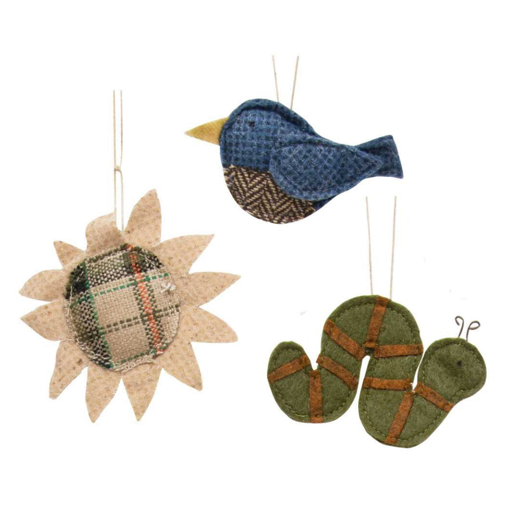 In The Garden Fabric Ornaments - Set of 3