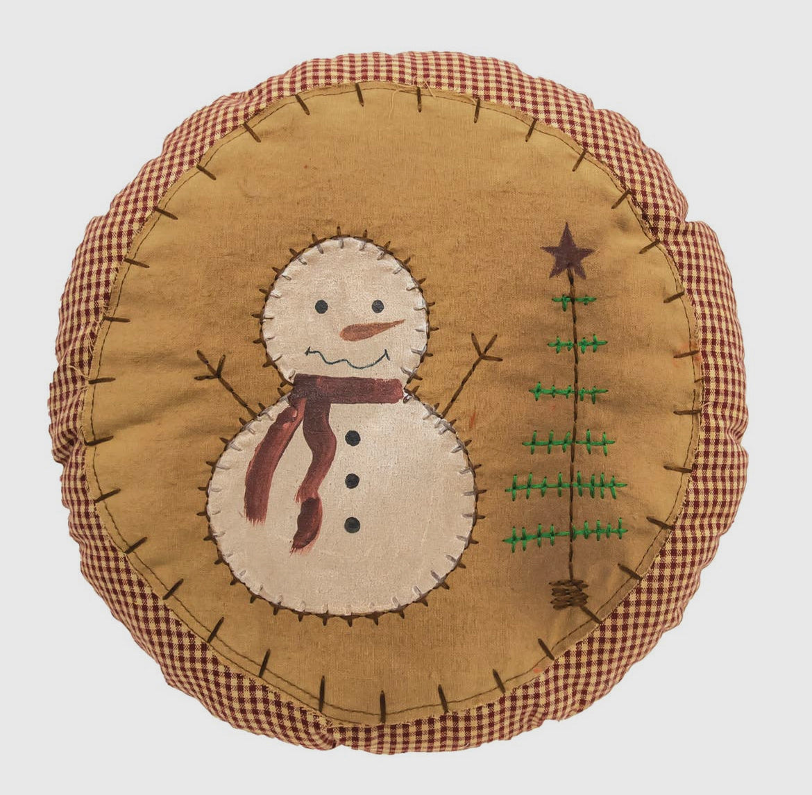 Primitive Gingham Snowman Pillow