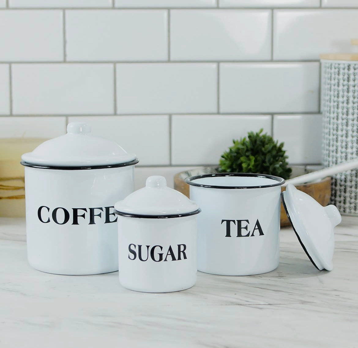 White Enamel Canister Set (Set of 3)