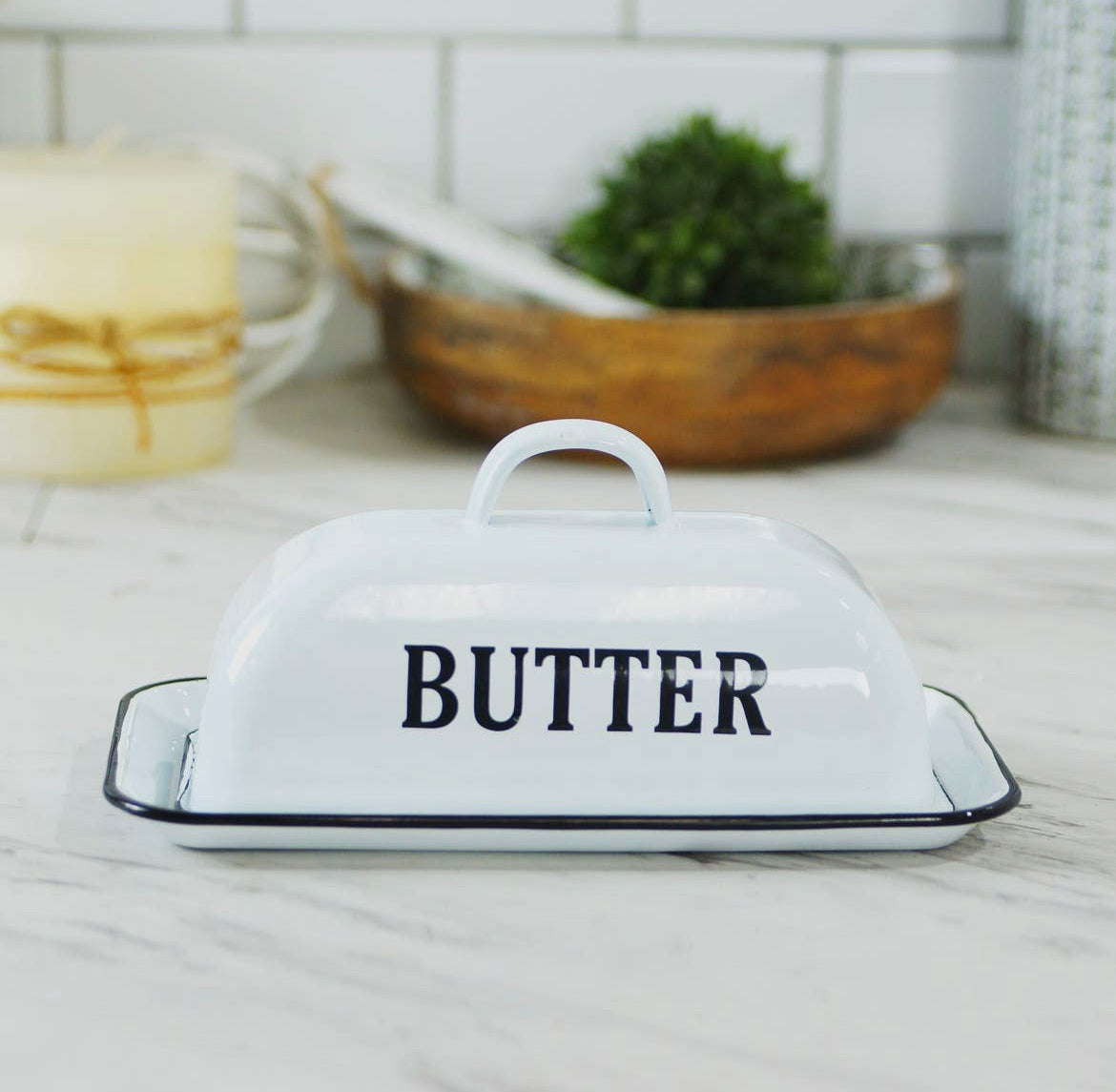 White Enamel Butter Dish