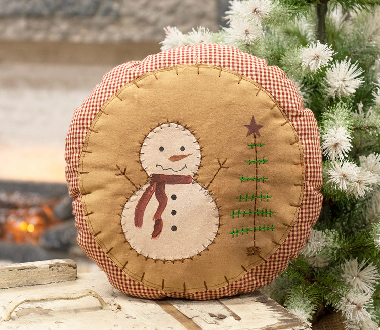 Primitive Gingham Snowman Pillow