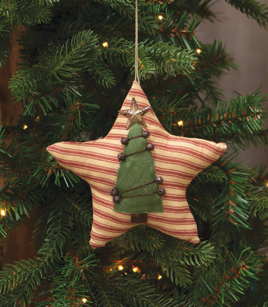 Primitive Tree Red Ticking Star Ornament