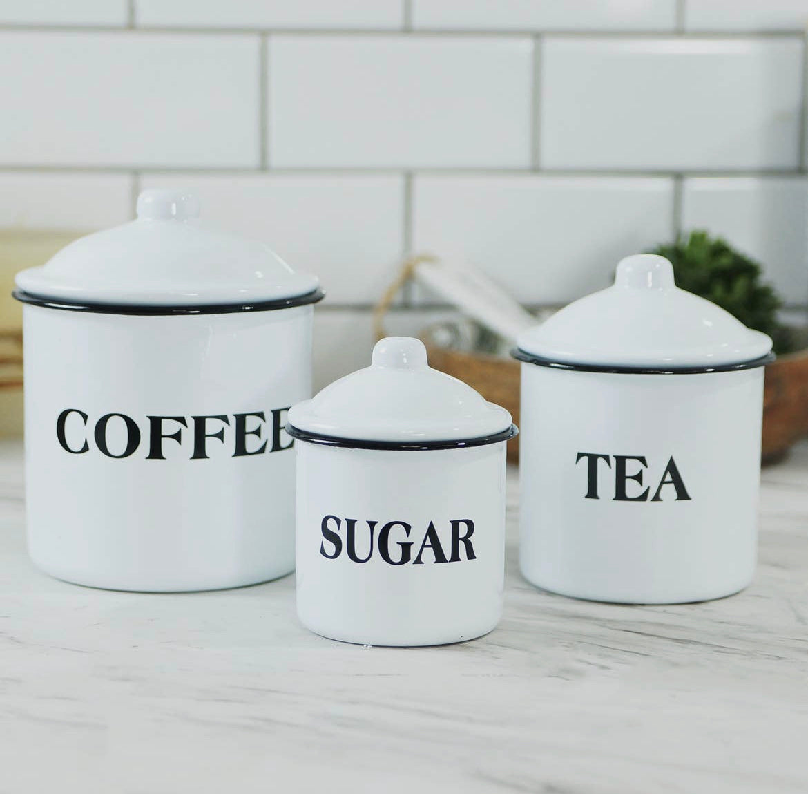 White Enamel Canister Set (Set of 3)