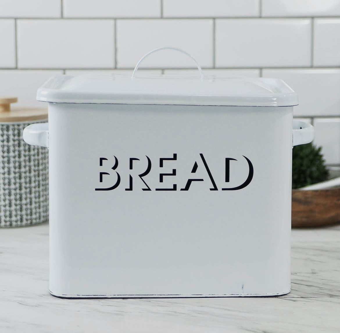 White Enamel Bread Box with Lid