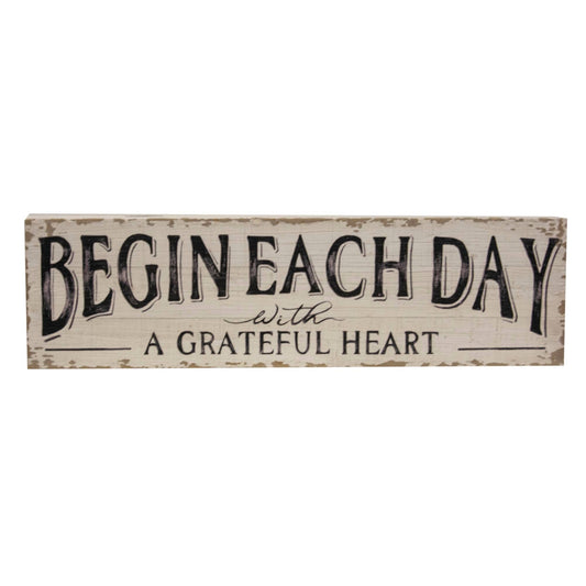 Begin Each Day With A Grateful Heart Distressed Wood Sign