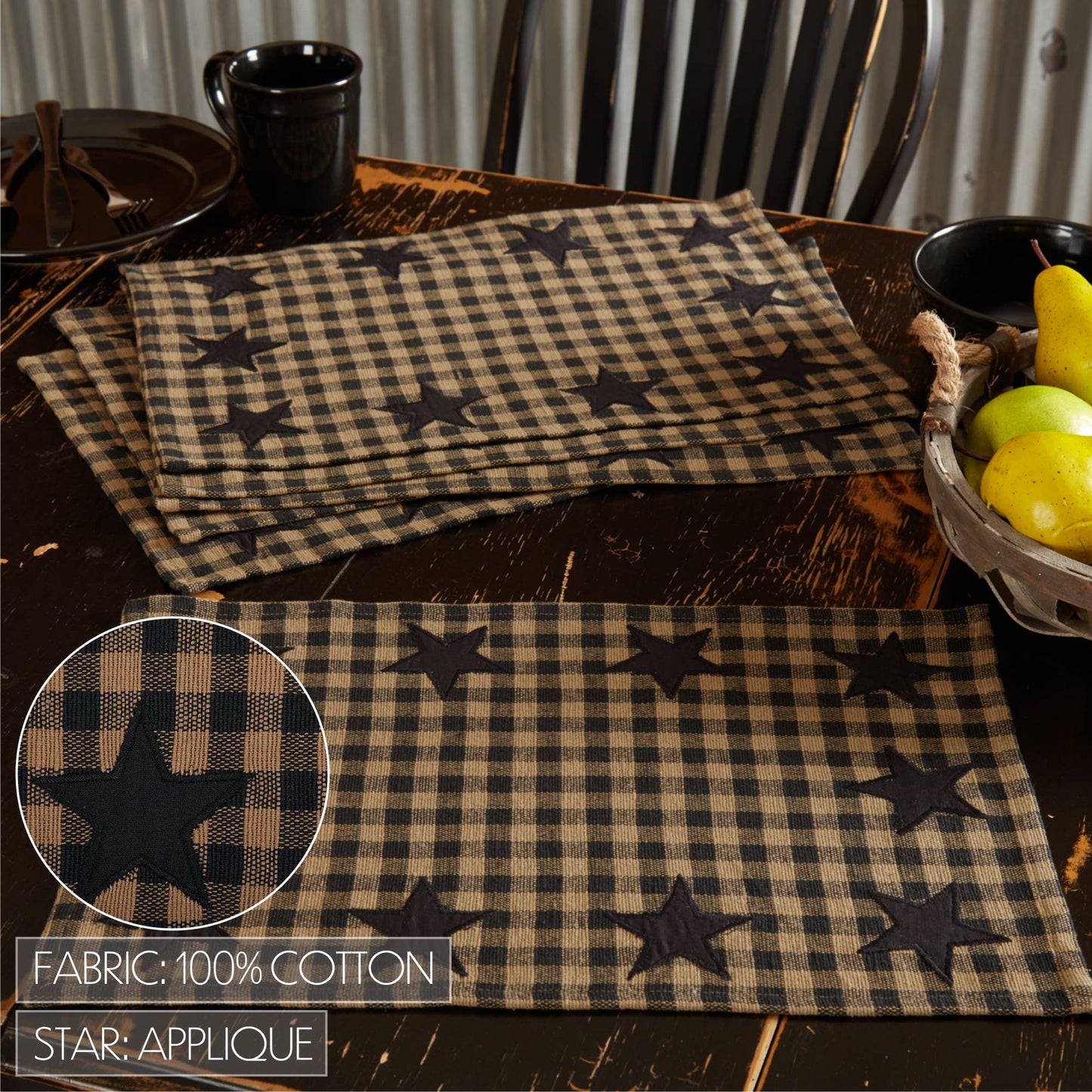 Black Star Placemat Set of 6 12x18